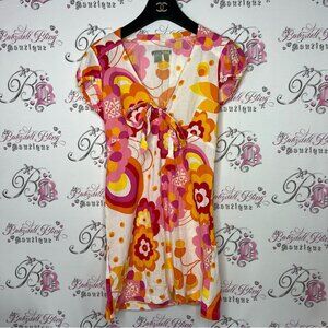 TRL dress psychedelic pattern floral pink orange yellow white pin up girl style